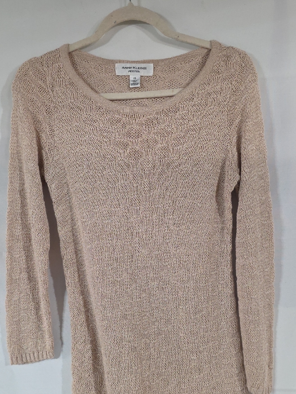 Anne Klein Beige Scoop Neck Knit Sweater